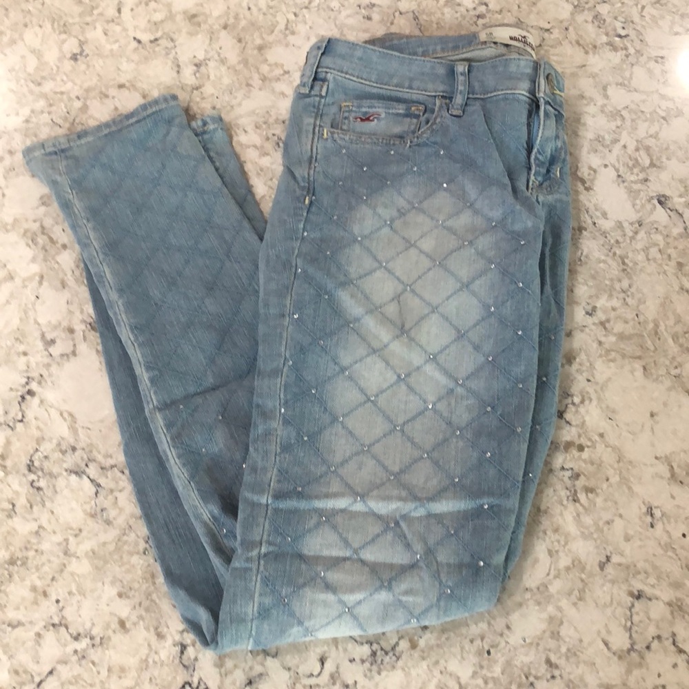 Hollister light blue skinny jeans with crystals